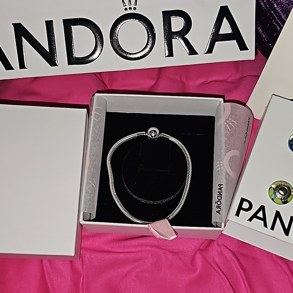 NIB/NIP Pandora Bracelet & Polishing Cloth With (8) Pre-Loved Beads - Picture 12 of 12